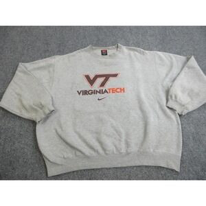 VTG Virginia Tech Hokies Sweatshirt Mens 2XL‎ Gray Center Swoosh Football Nike